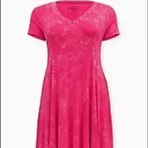 Torrid SUPER SOFT HOT PINK MINERAL WASH FLUTED MINI DRESS